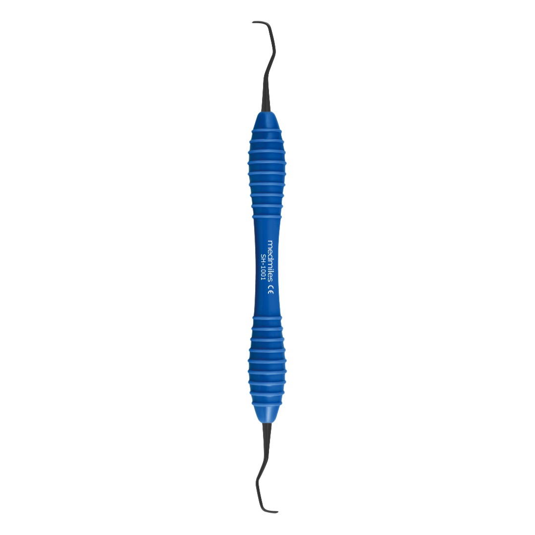 Curette Gracey 1-2, ergonomiczny uchwyt silikonowy pokryty tytanem, ciemnoniebieski