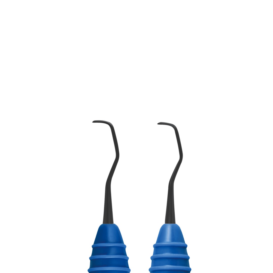 Curette Gracey 1-2, ergonomiczny uchwyt silikonowy pokryty tytanem, ciemnoniebieski - obrazek 2